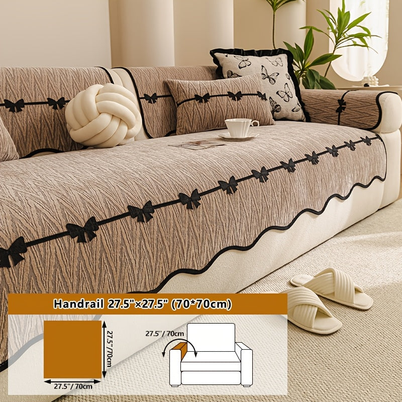Housse de coussin en chenille en fils teints à motif vagues, mise en situation