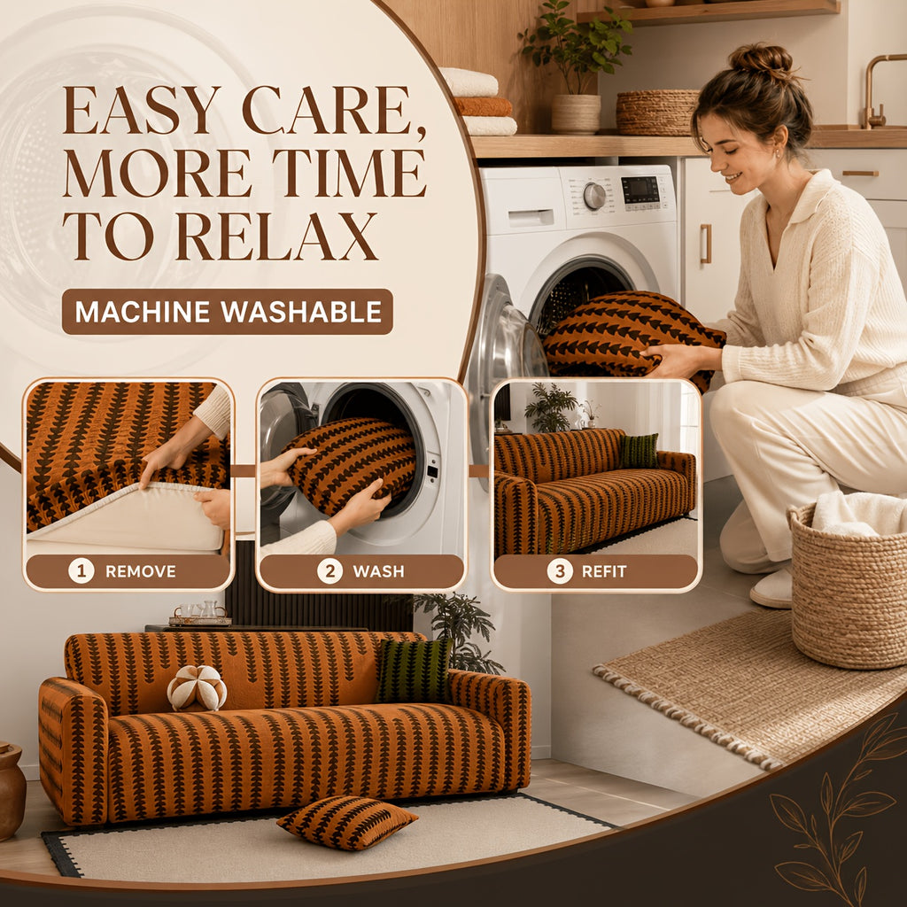 Housse de canapé en polaire jacquard d'esprit bohème, housse posée
