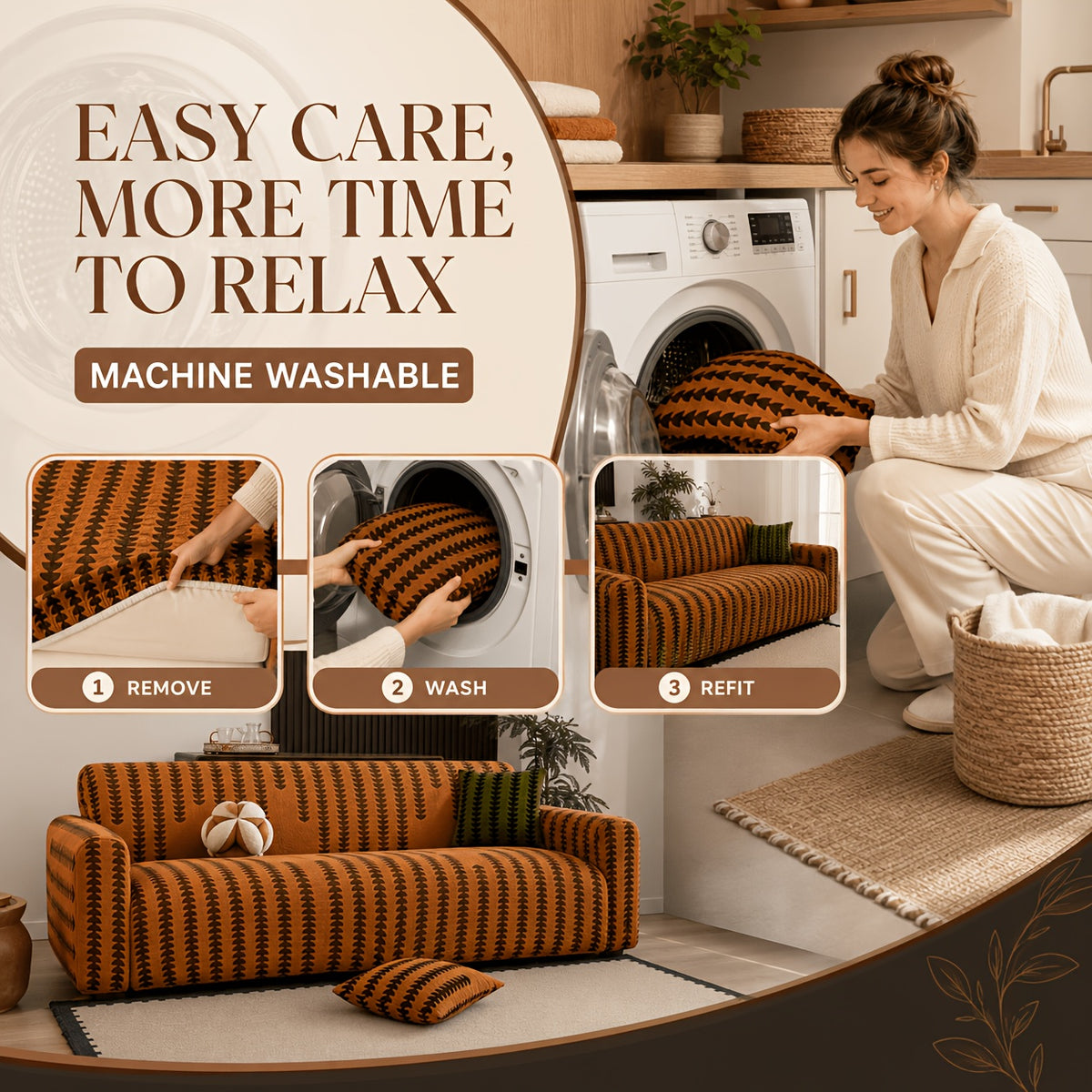Housse de canapé en polaire jacquard d'esprit bohème, housse posée