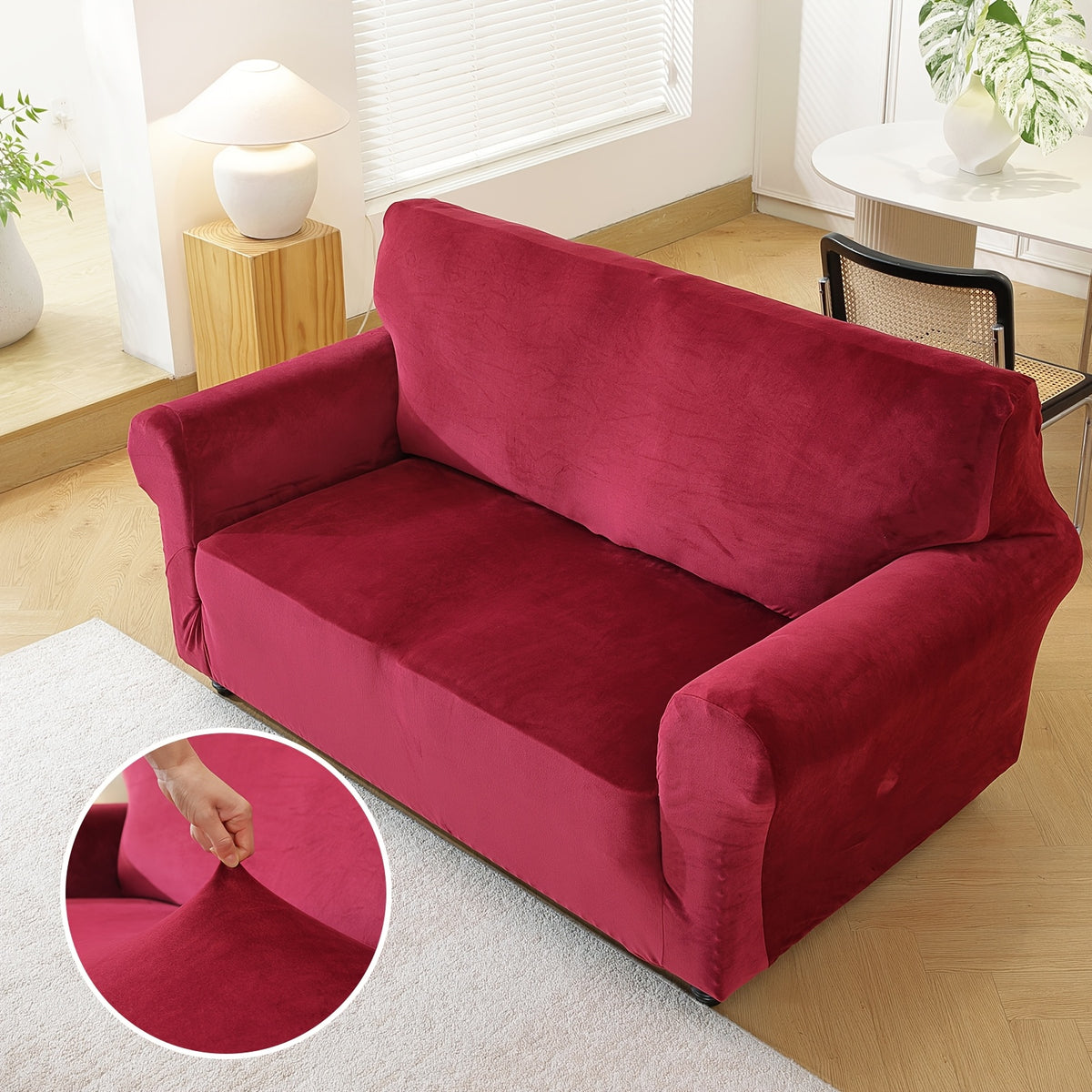 Housse de canapé extensible en velours, mise en situation