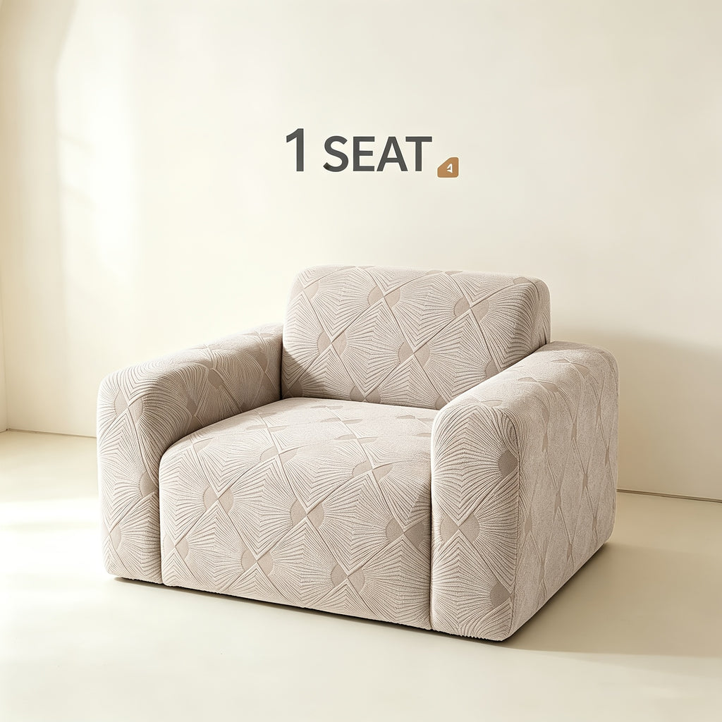Housse de canapé extensible en polaire jacquard à rayures, détail de l'ourlet