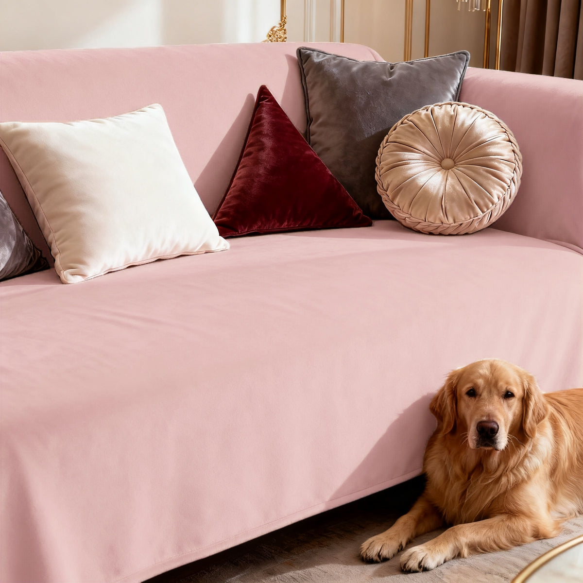 Housse de canapé épaisse en velours au rendu glamour, tissu de 200 à 250 g/m²