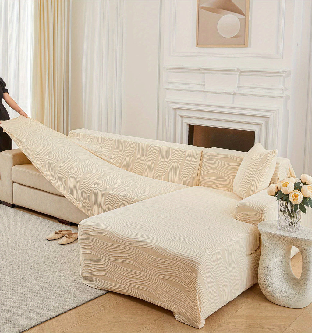 Housse de canapé en peluche jacquard, gros plan sur le tissu