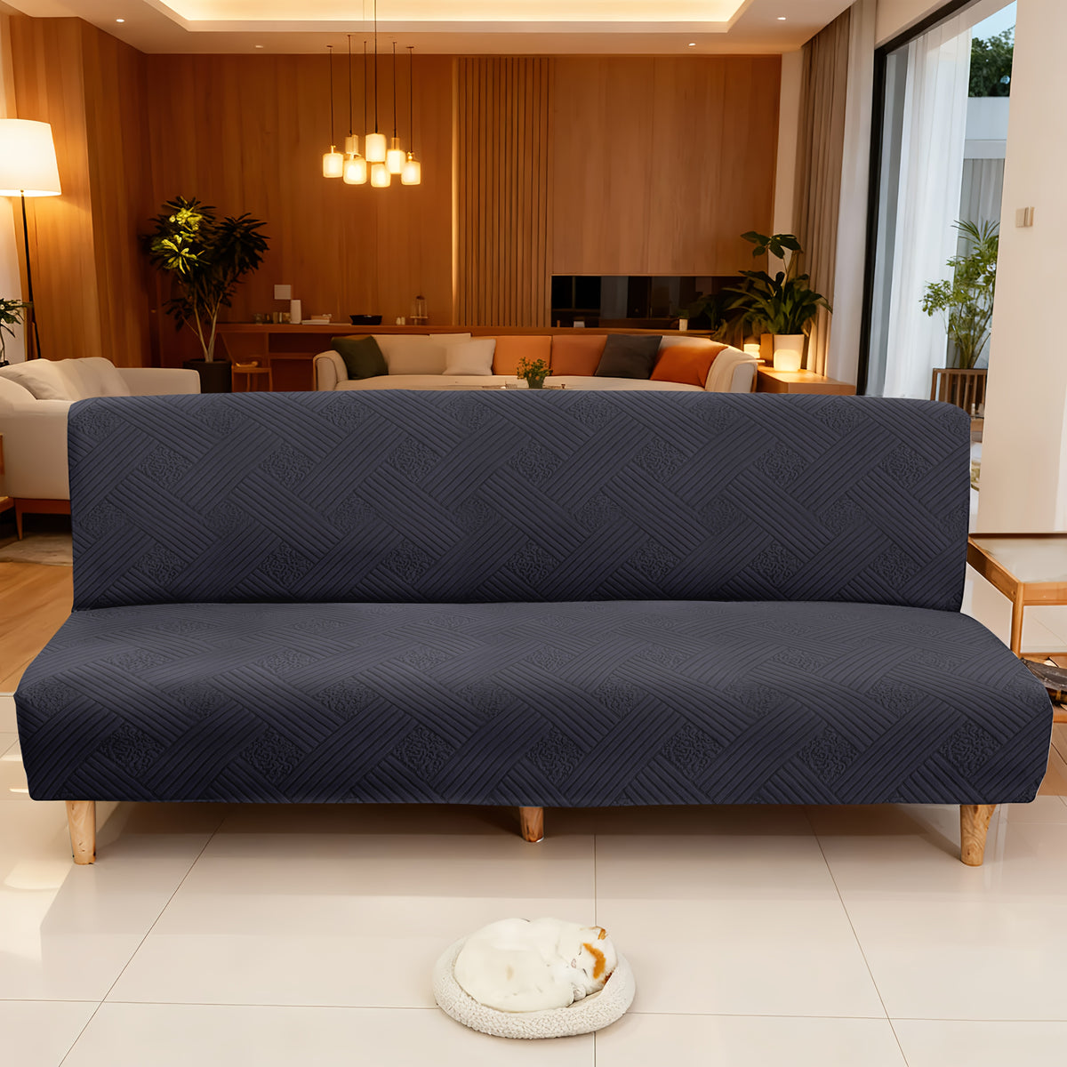 Housse de canapé épaisse extensible en polaire jacquard sans accoudoirs, autre coloris