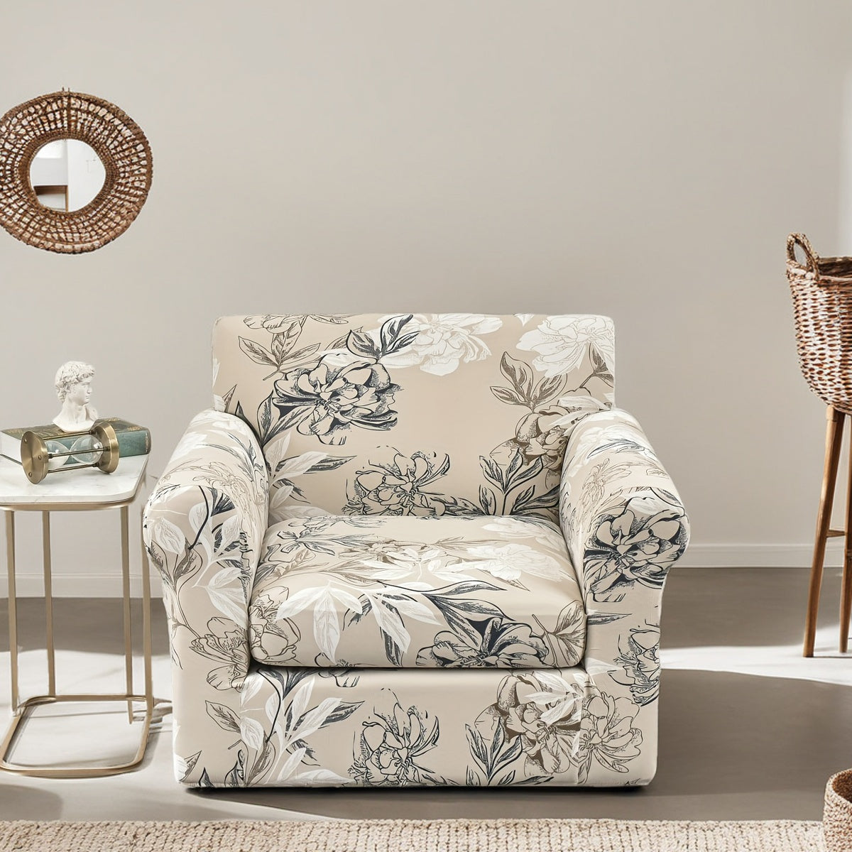 Housse de canapé extensible en polyester délavée, mise en situation