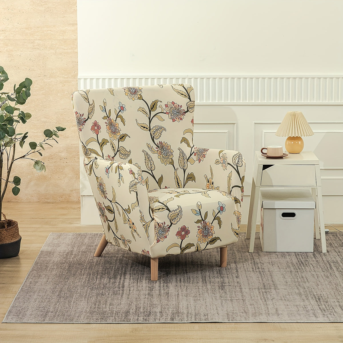 Housse de canapé extensible en fibre de lait d'esprit vintage, détail de la finition