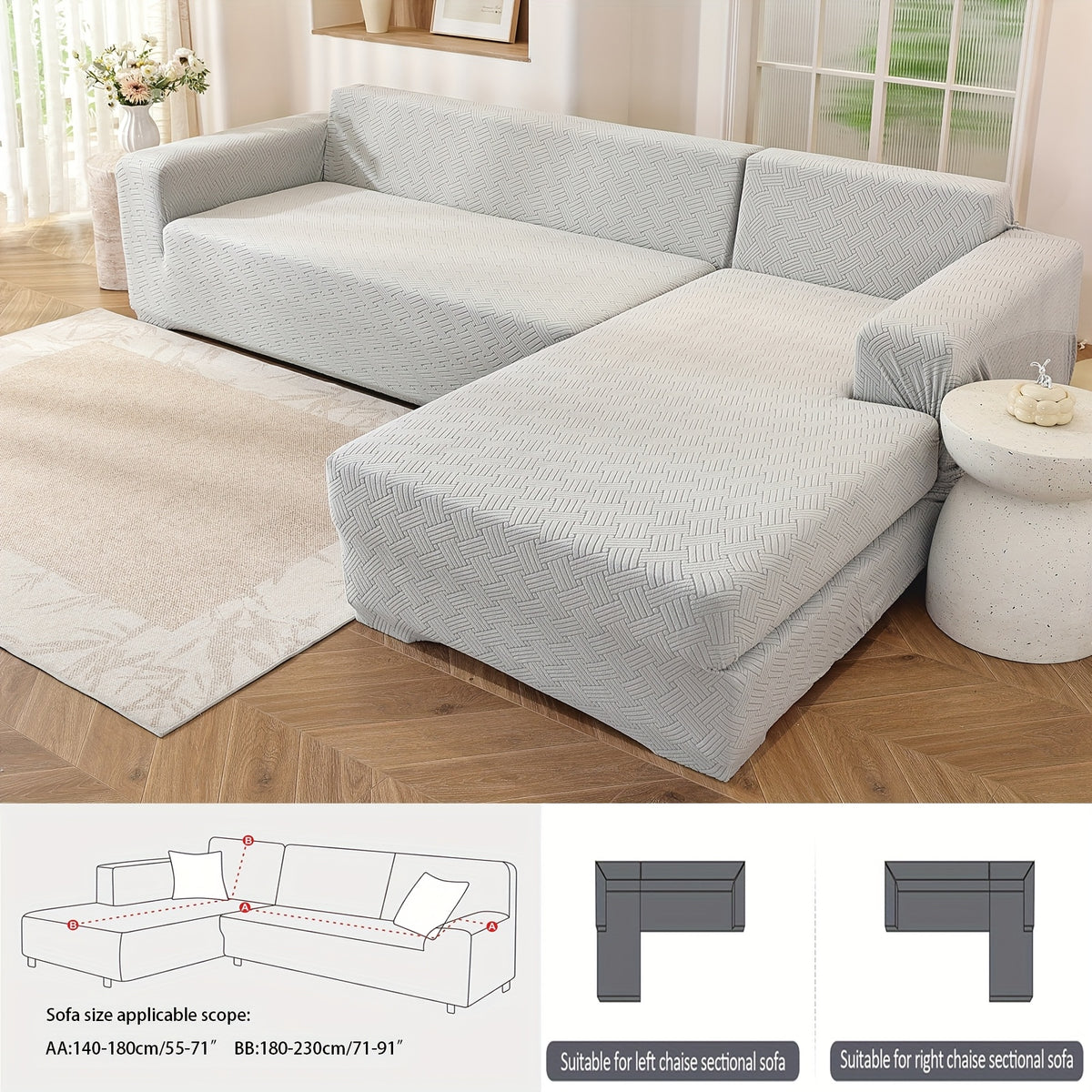 Housse de canapé extensible en polaire jacquard pour canapé d'angle, vue d'ensemble