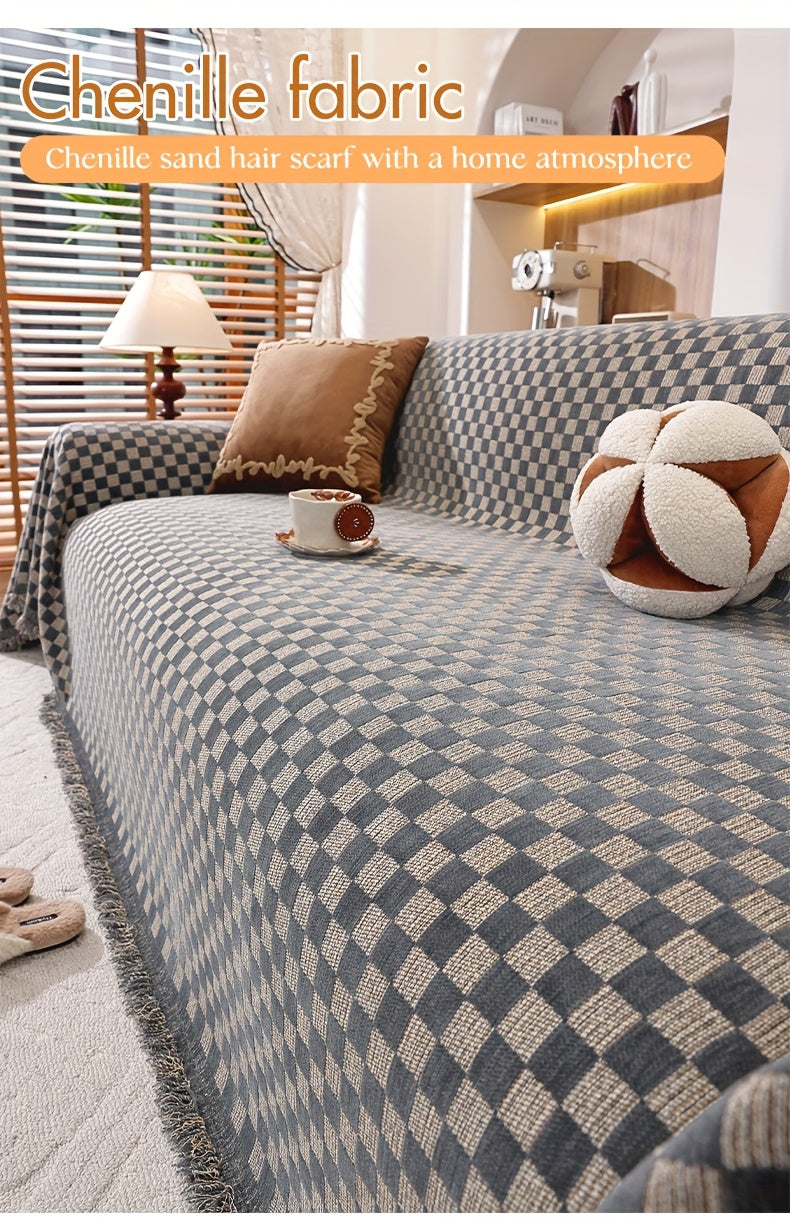 Housse de canapé en chenille d'esprit vintage — détail de la matière : chenille Image