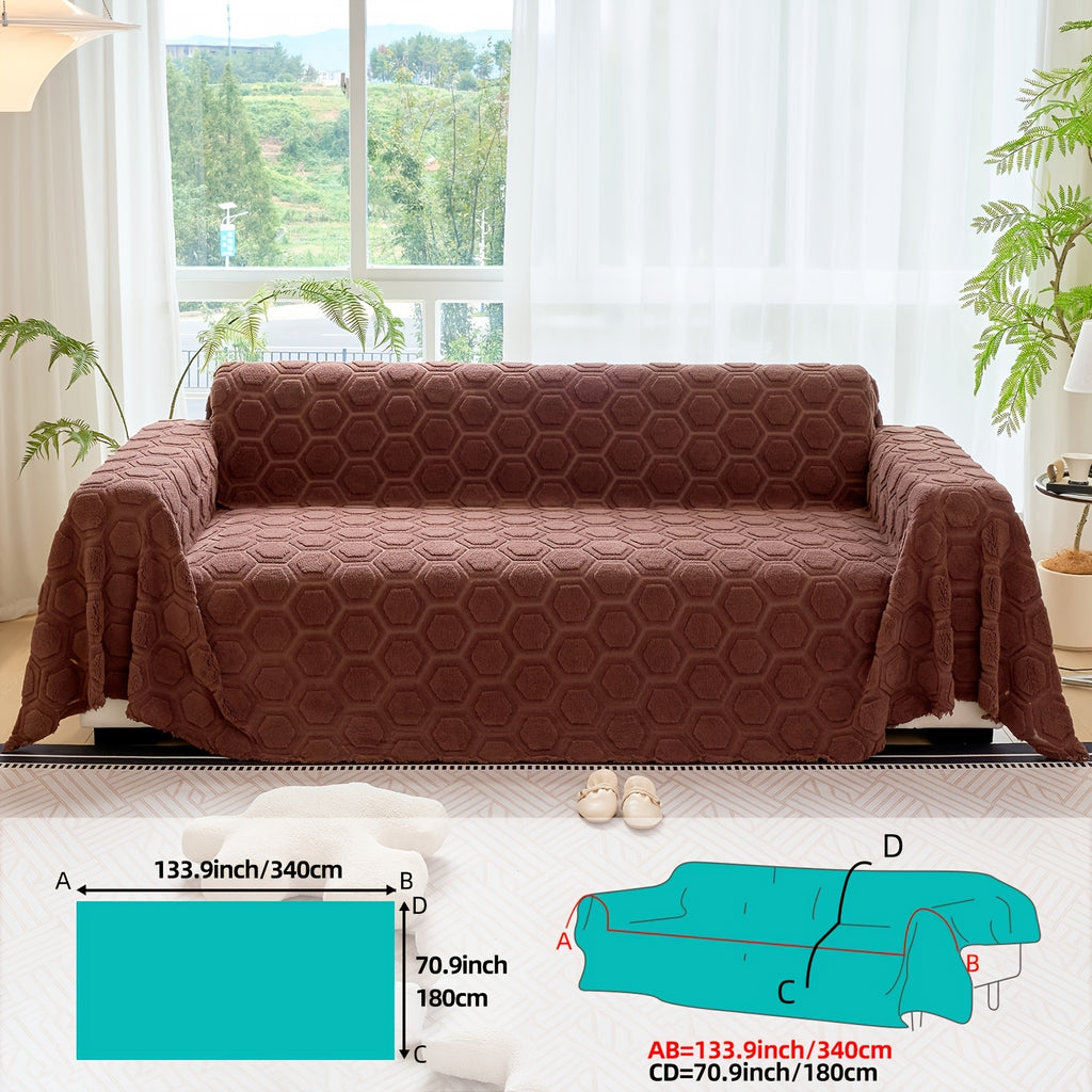 Housse de canapé épaisse en velours jacquard à motif géométrique, gros plan sur le tissu