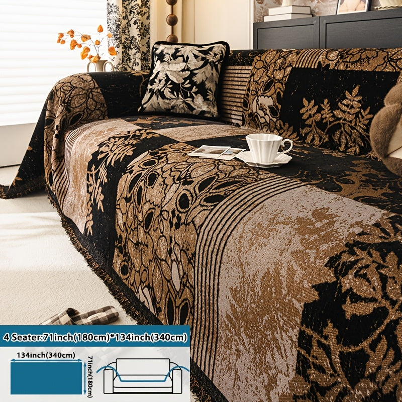 Housse de canapé épaisse en chenille jacquard d'esprit bohème, détail de la finition