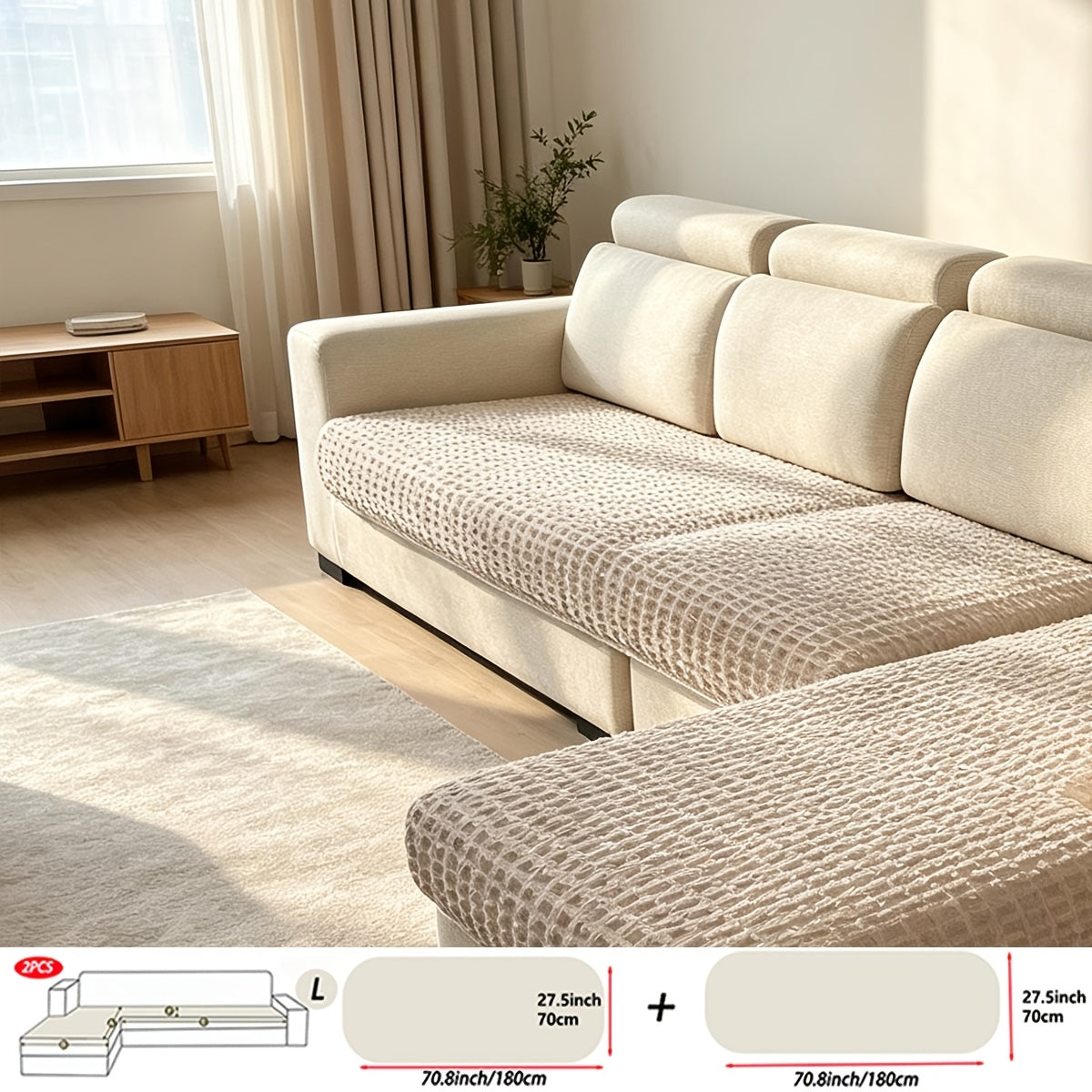 Housse de canapé en polyester à rayures au rendu glamour, compatible canapé trois places, canapé quatre places, canapé d'angle