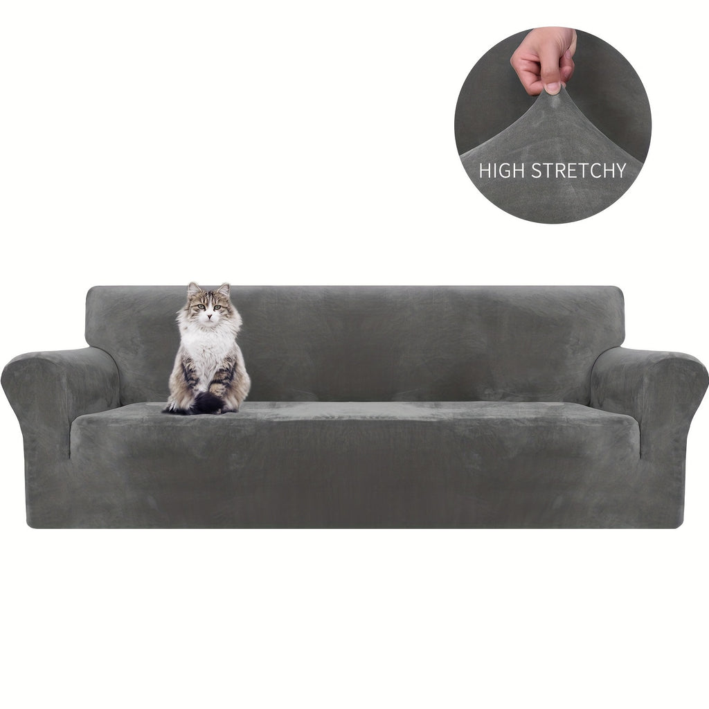 Housse de canapé extensible en velours jacquard antidérapante d'esprit vintage, gros plan sur le tissu