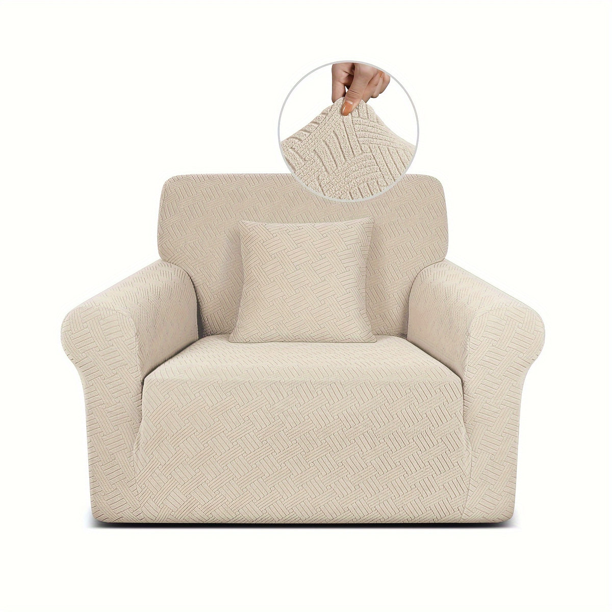 Housse de canapé épaisse extensible en polaire jacquard, gros plan sur le tissu
