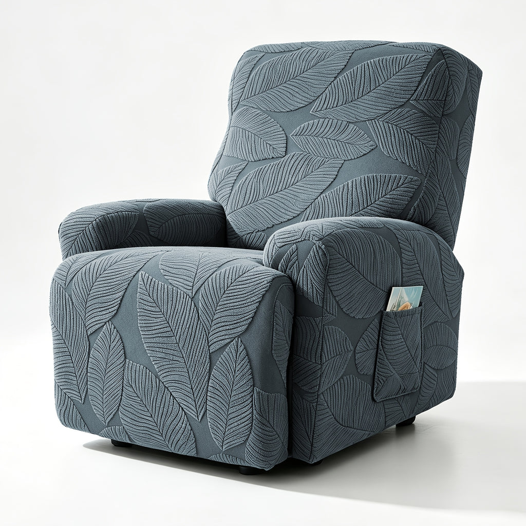 Housse de chaise extensible en polaire jacquard à motif feuillage, vue d'ensemble