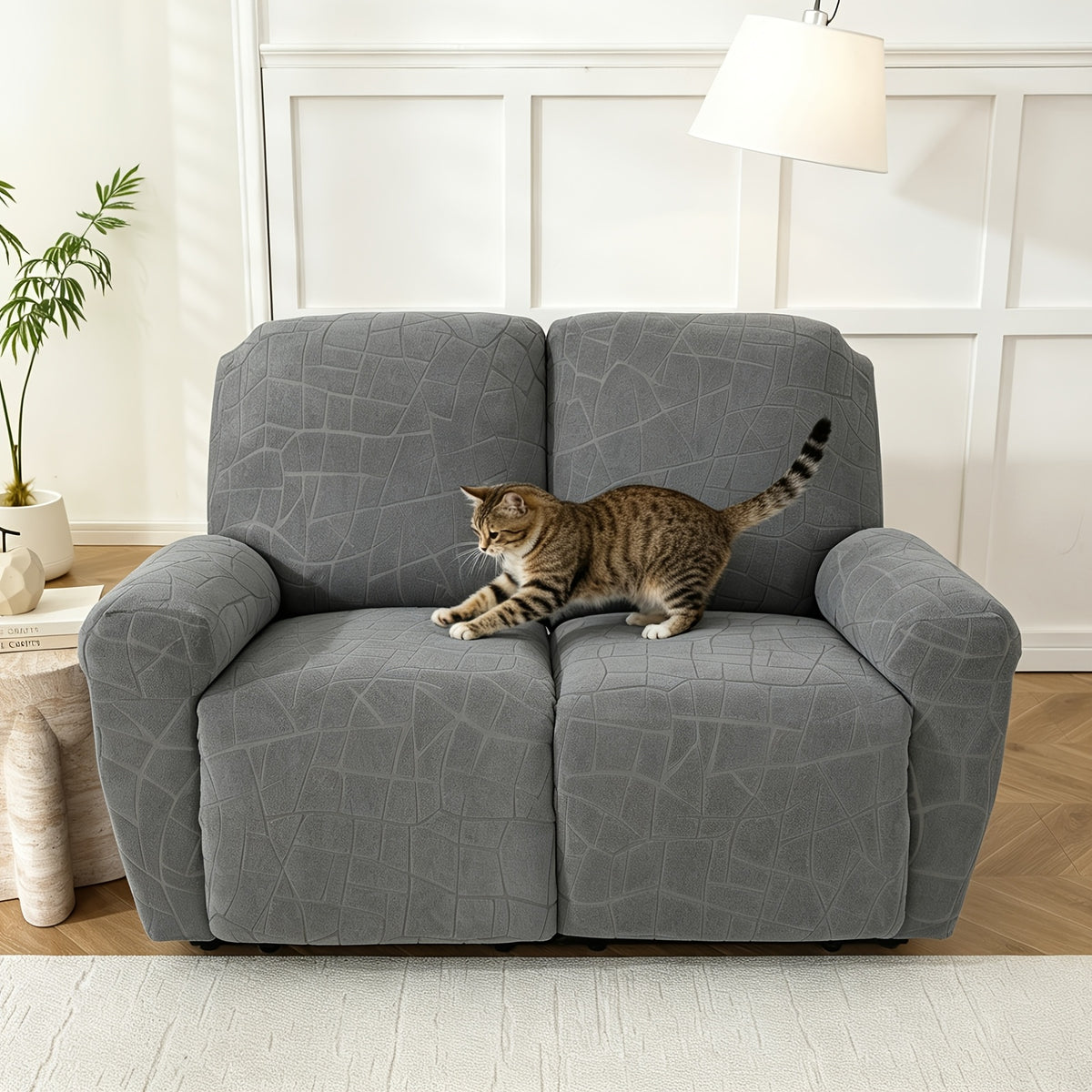 Housse de canapé extensible en polaire jacquard antidérapante à housses, vue d'ensemble