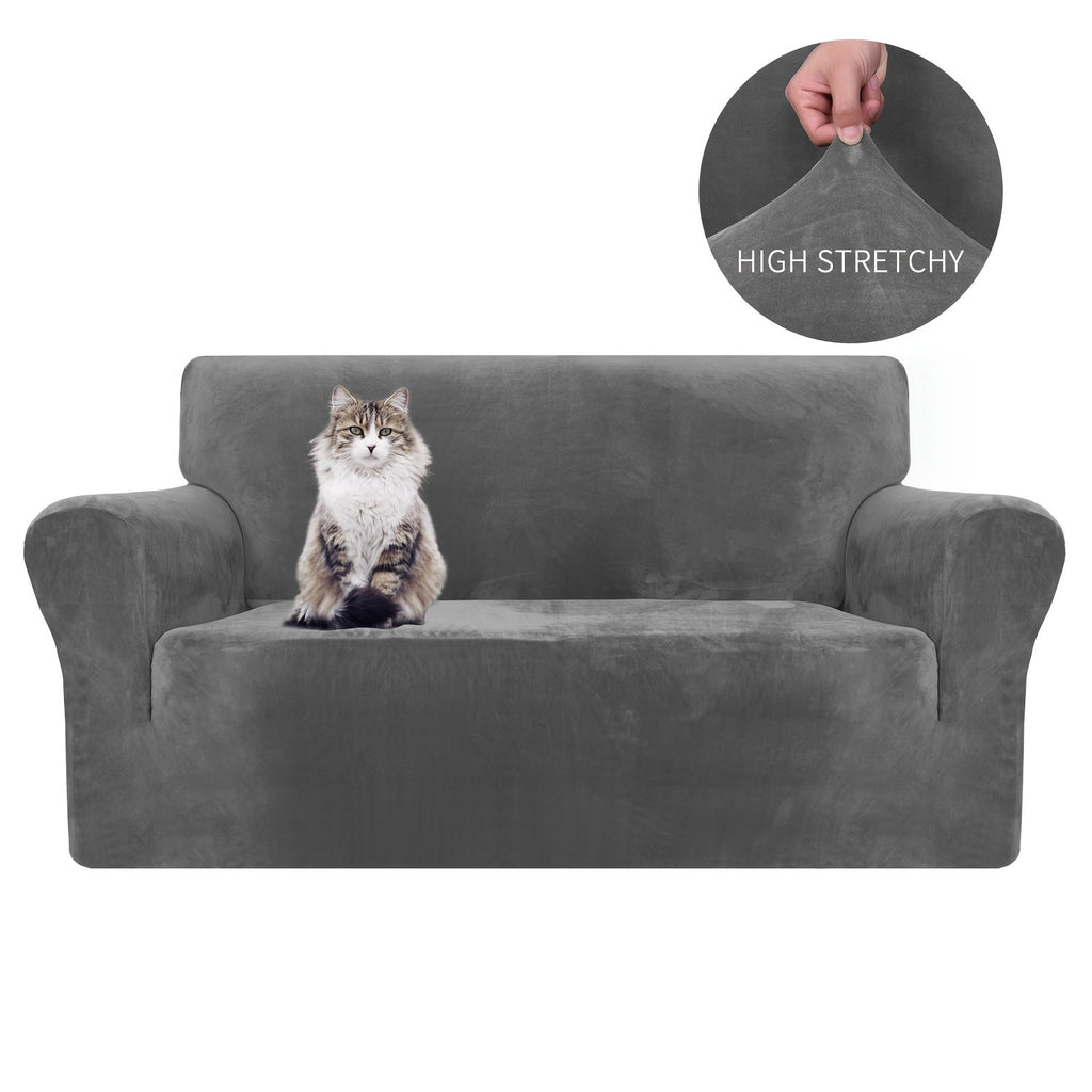 Housse de canapé extensible en velours jacquard antidérapante d'esprit vintage, vue d'ensemble