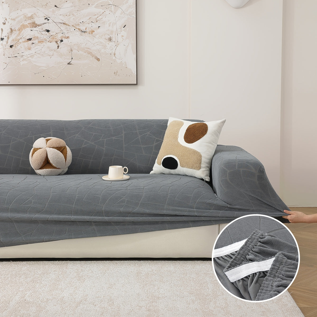 Housse de canapé épaisse extensible en polaire jacquard antidérapante, vue d'ensemble