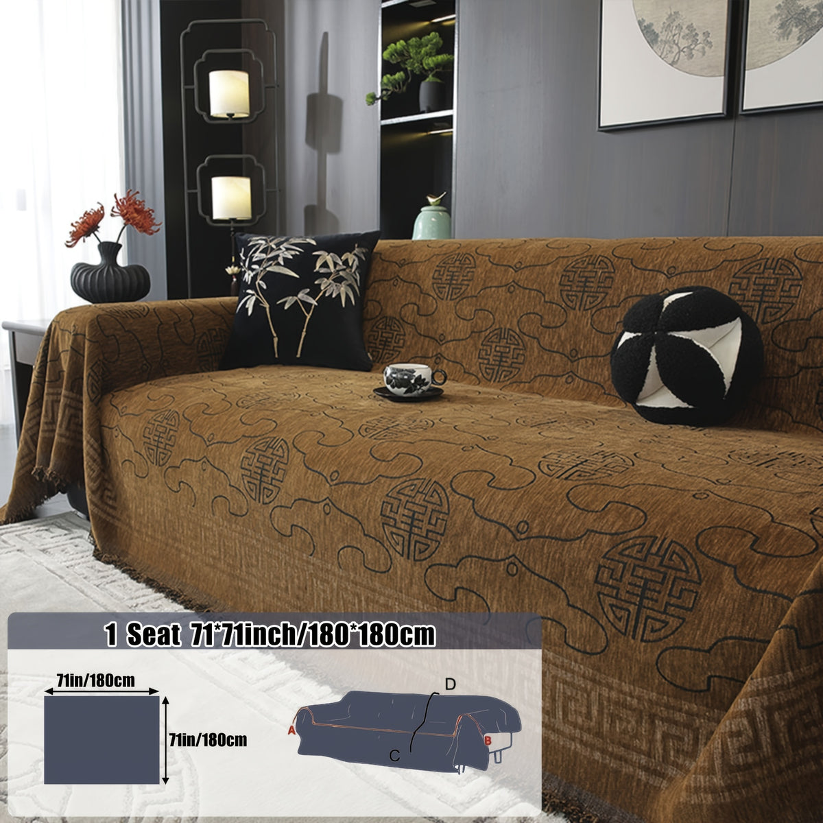Housse de canapé épaisse en chenille jacquard, housse posée