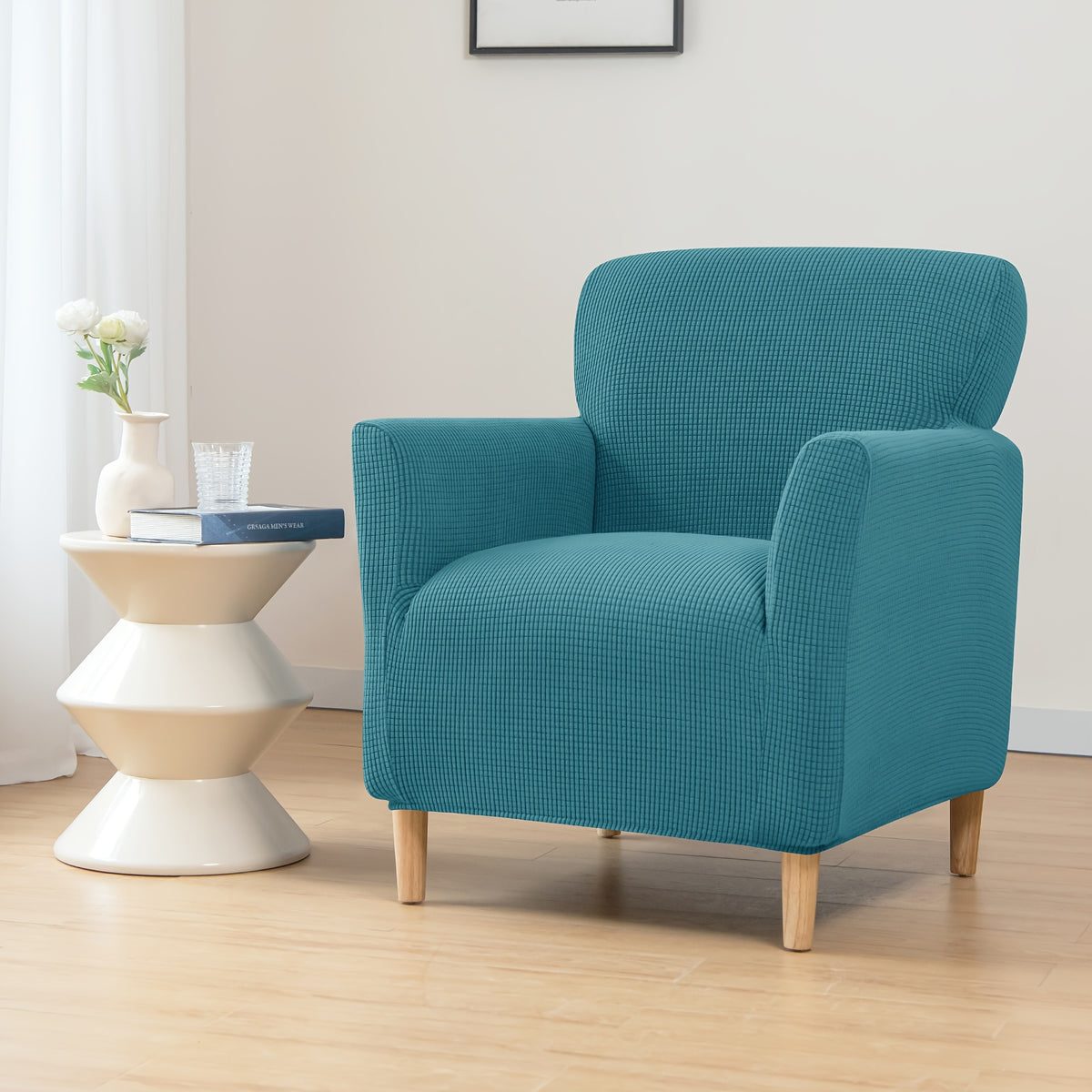 Housse de canapé extensible en velours côtelé pour fauteuil, détail de la finition