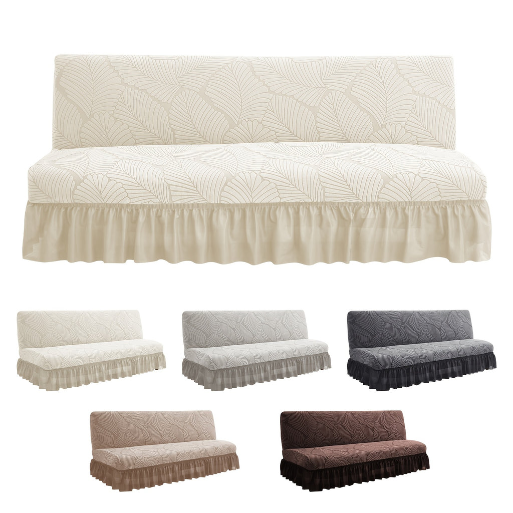 Housse de canapé extensible en jacquard à motif feuillage à volants, housse posée