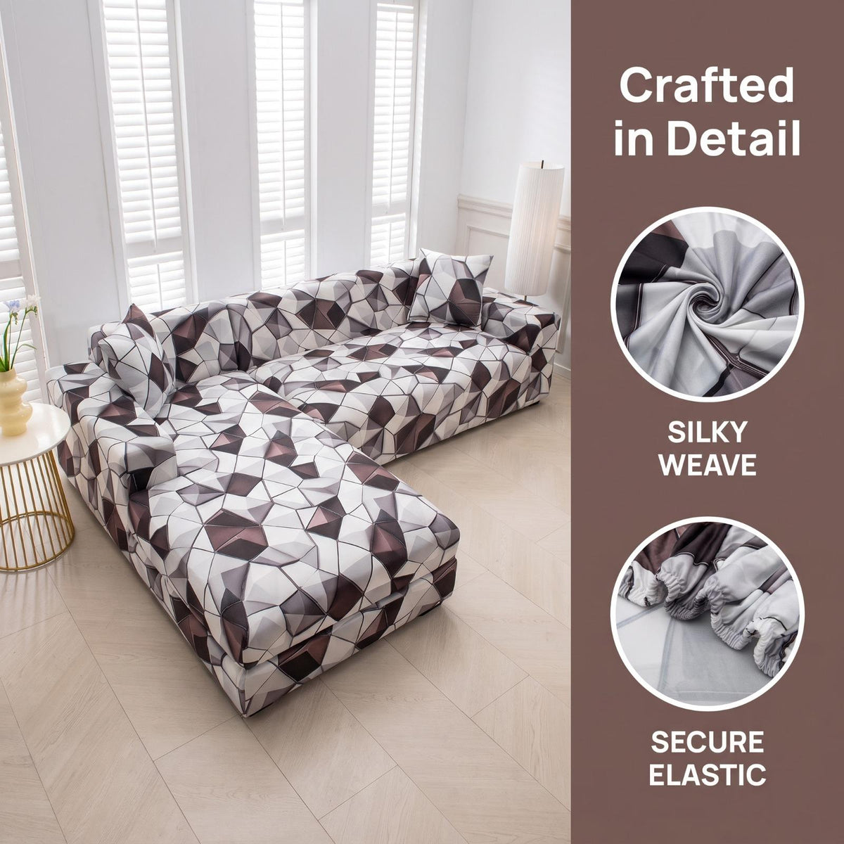 Housse de canapé extensible en fibre de lait matelassée à motif géométrique, housse posée