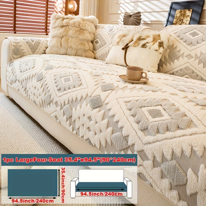 Housse de canapé d'angle en velours jacquard, mise en situation