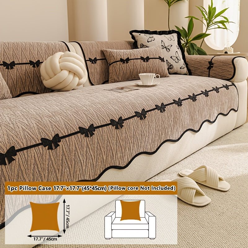 Housse de coussin en chenille en fils teints à motif vagues, vue de dos