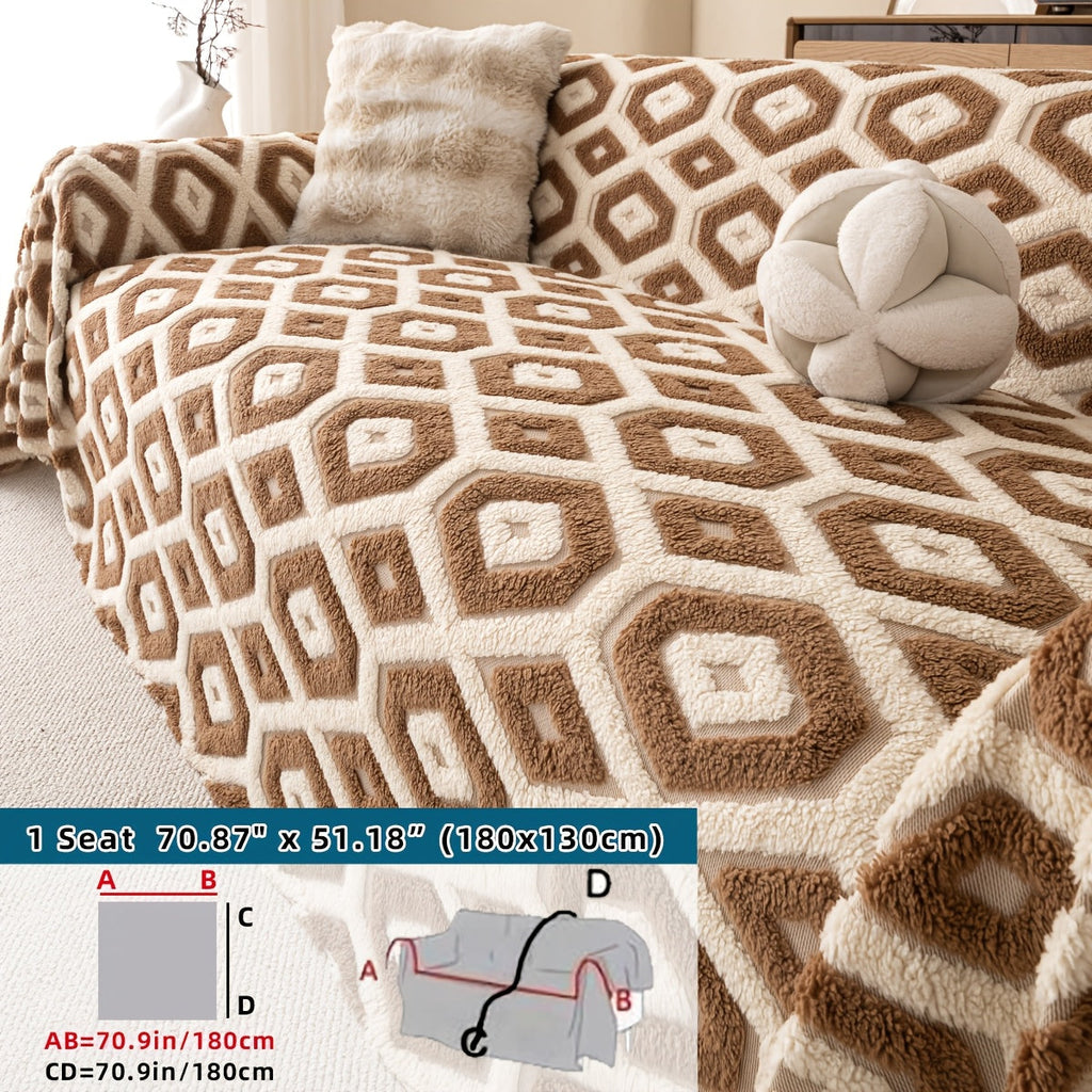 Housse de canapé en velours peluche à carreaux, visuel produit