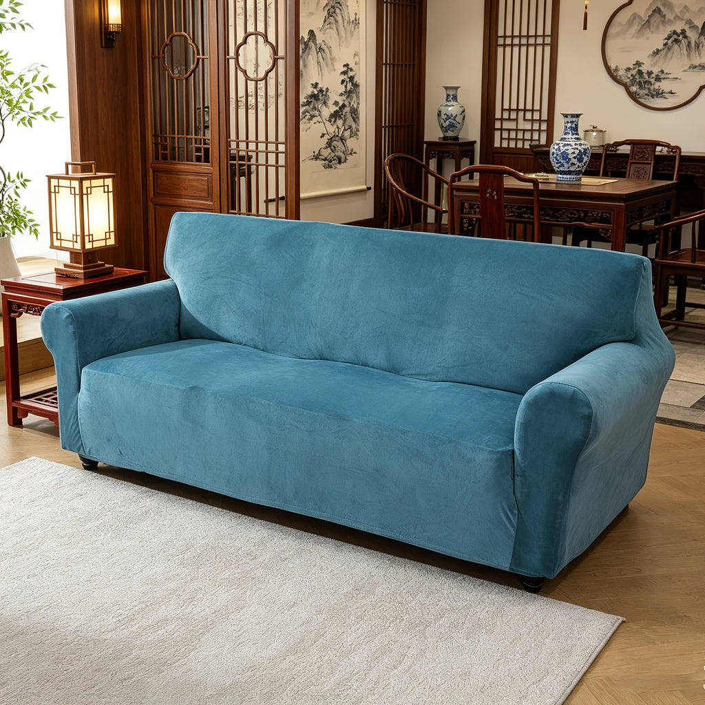 Housse de canapé extensible en velours, vue d'ensemble