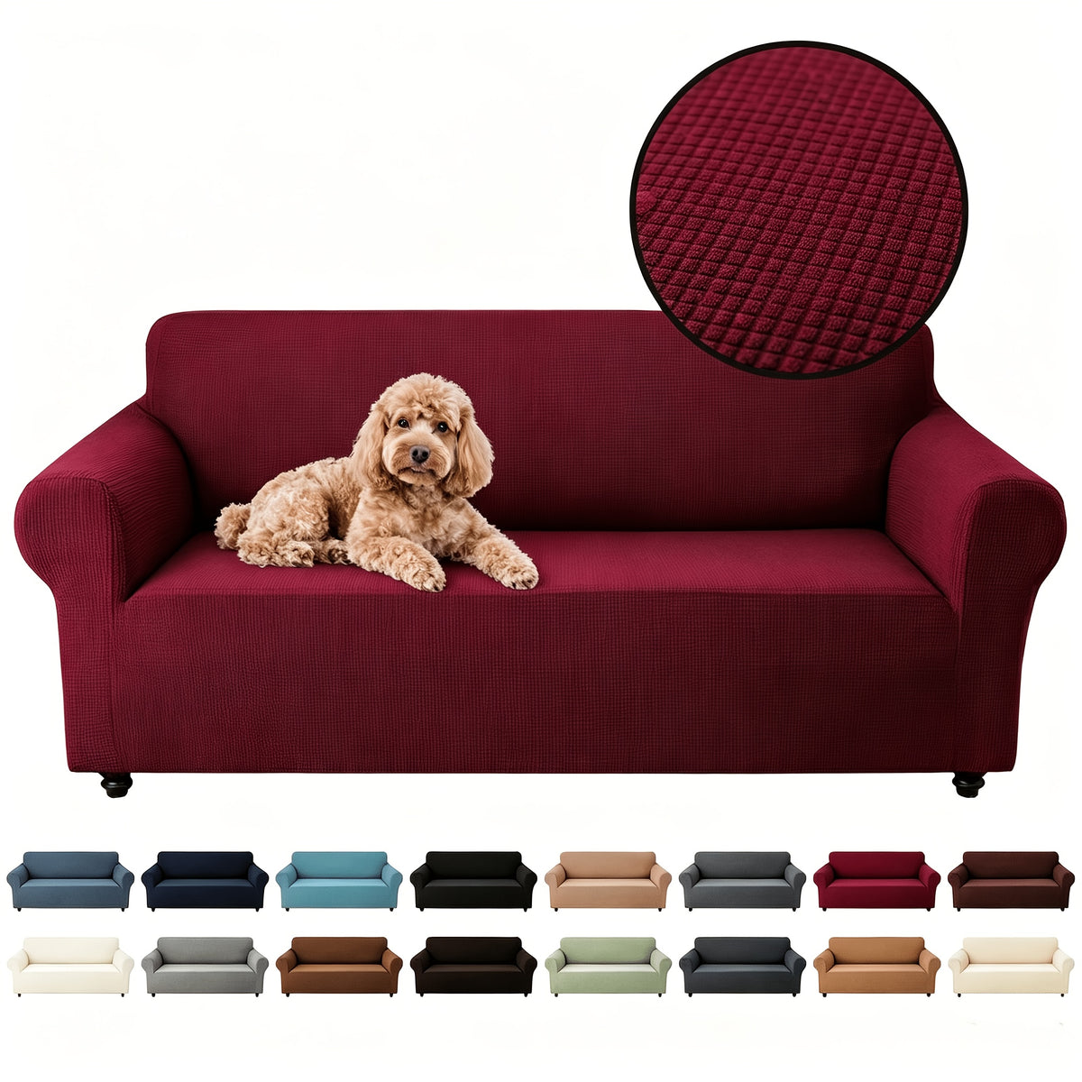 Protection de canapé extensible en polaire jacquard pour canapé trois places, tissu de 180 à 200 g/m²