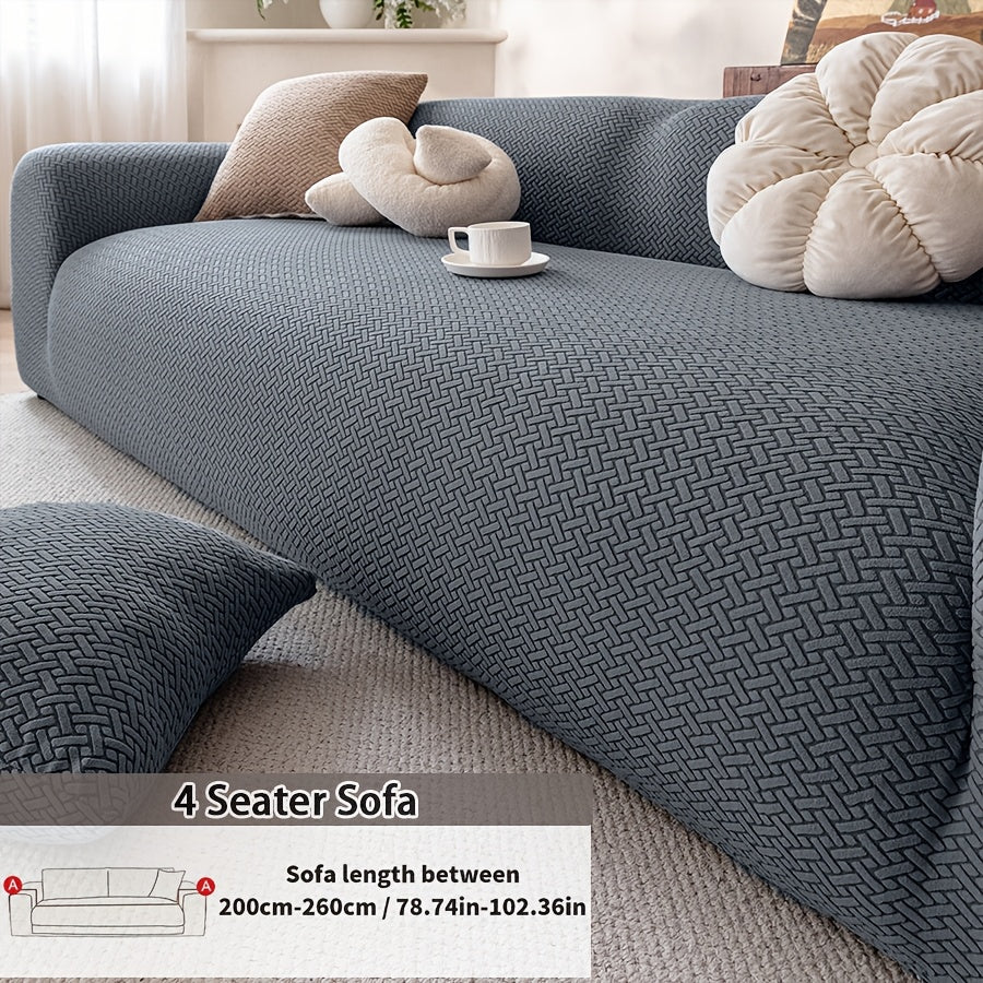 Housse de canapé extensible en polaire jacquard à carreaux, vue d'ensemble