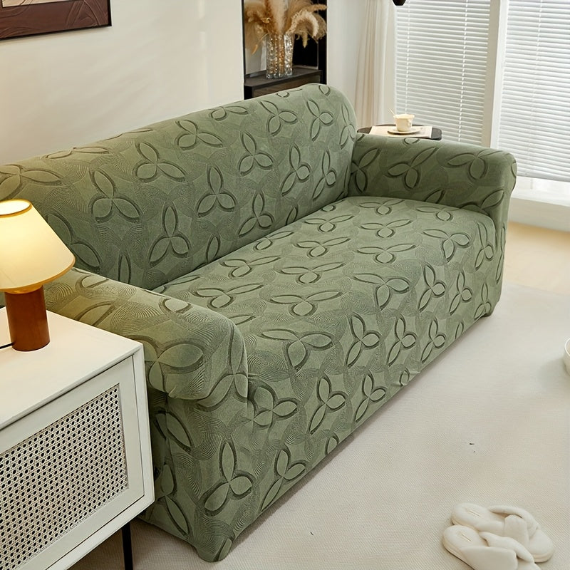Housse de canapé en jacquard à motif feuillage, gros plan sur le tissu