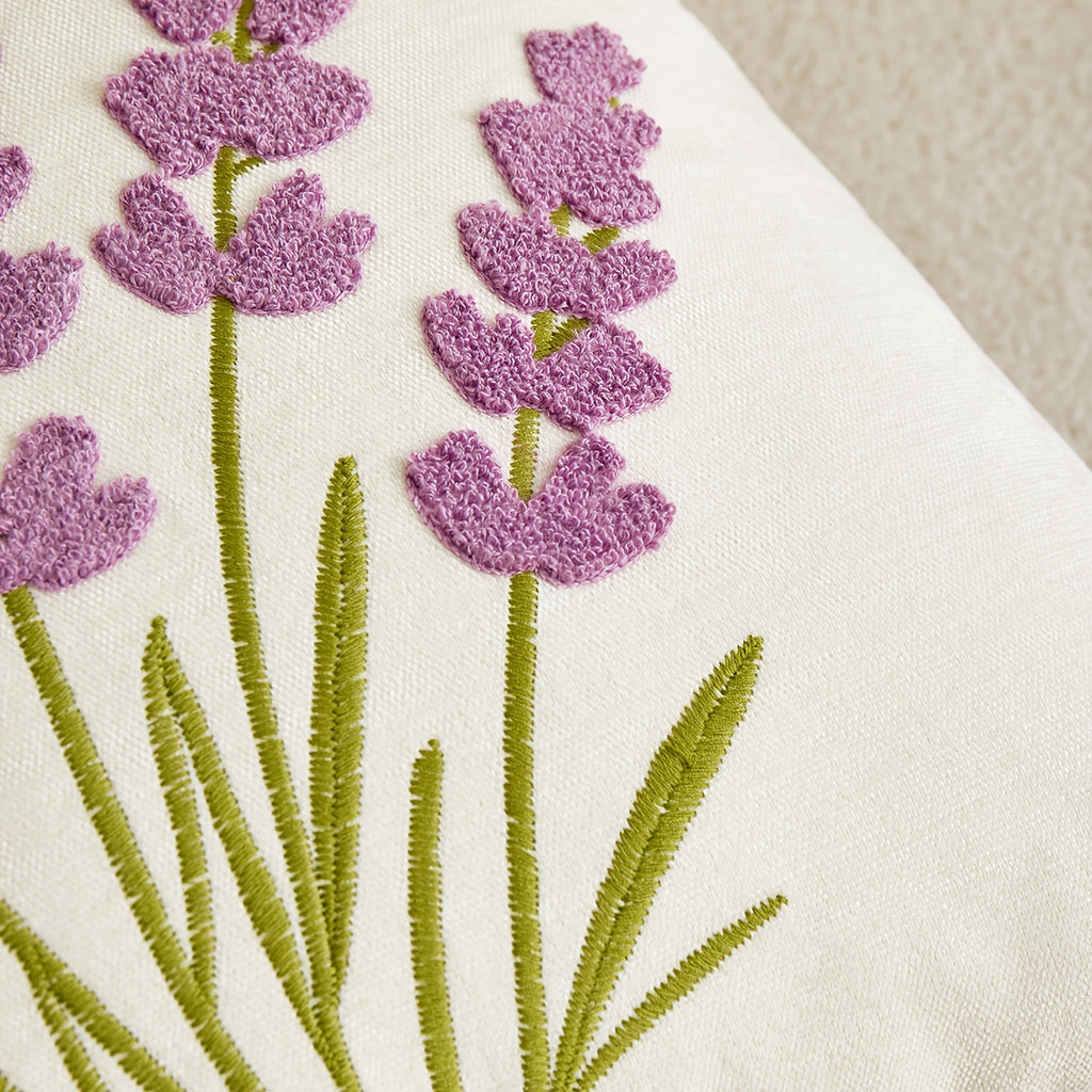 Housse de coussin en chenille à fermeture éclair, détail de la finition