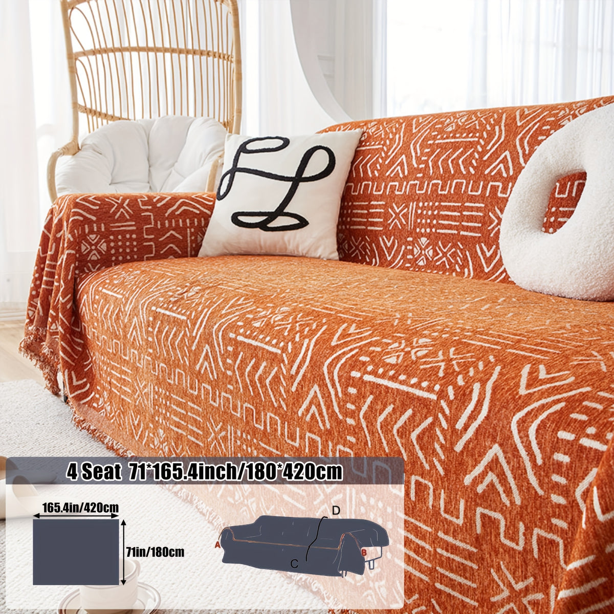 Housse de canapé en chenille jacquard anti-griffes, mise en situation