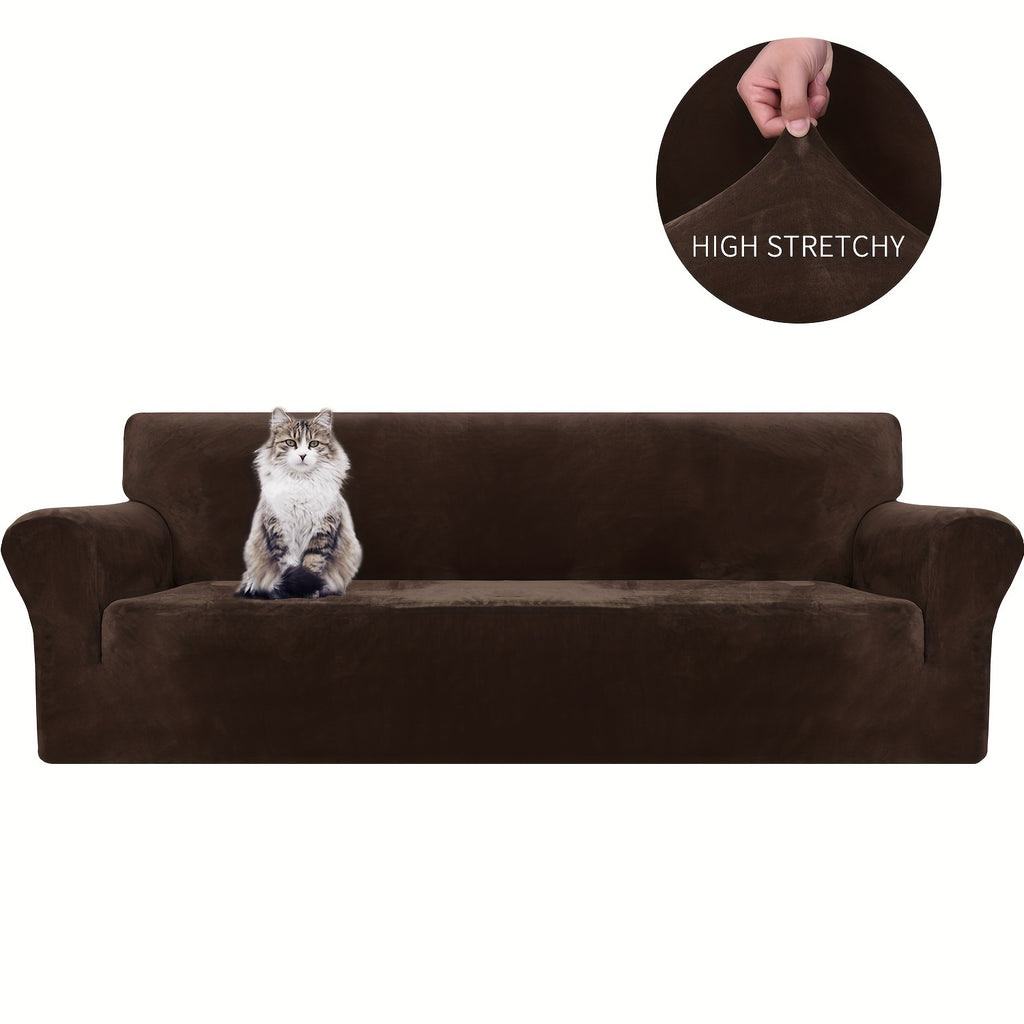 Housse de canapé extensible en velours jacquard antidérapante d'esprit vintage, gros plan sur le tissu