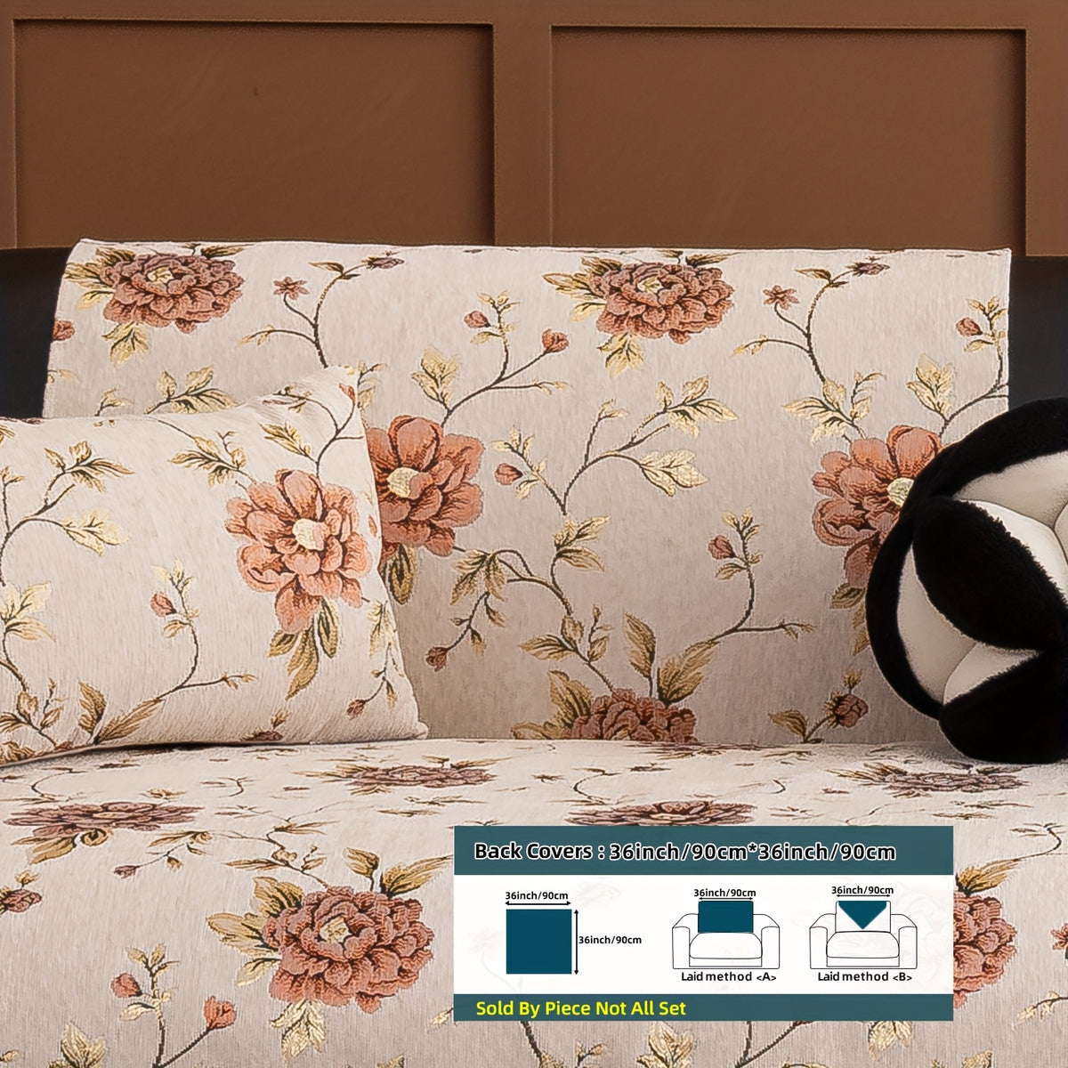 Housse de canapé en chenille jacquard à motif pivoine antidérapante, gros plan sur le tissu