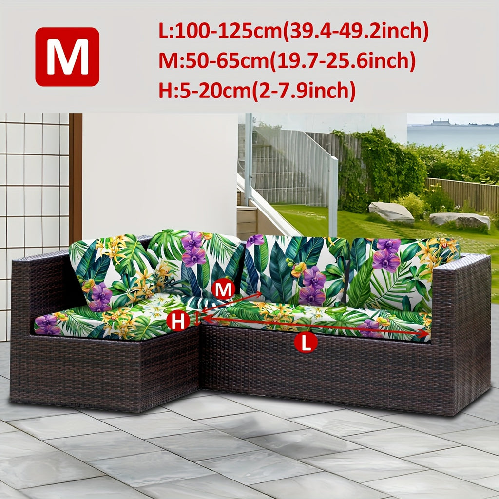 Housse de canapé extensible en fibre de lait à motif tropical, détail de la finition