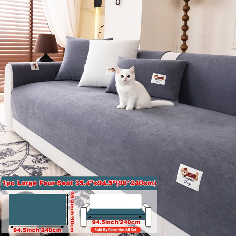 Housse de canapé en peluche matelassée à rayures antidérapante, mise en situation