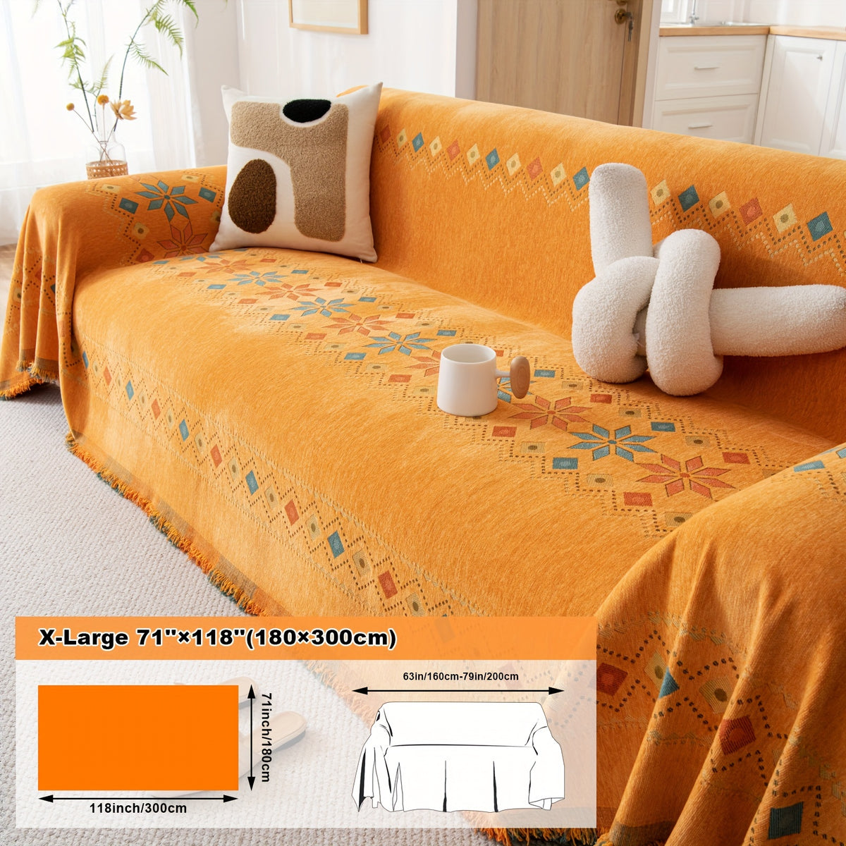 Housse de coussin en chenille jacquard, housse posée