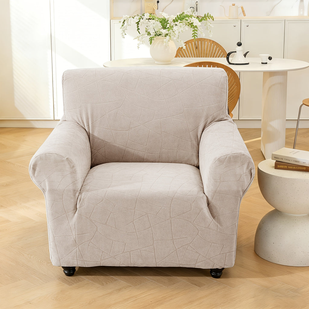 Housse de canapé extensible en polaire jacquard à motif géométrique à housses, mise en situation
