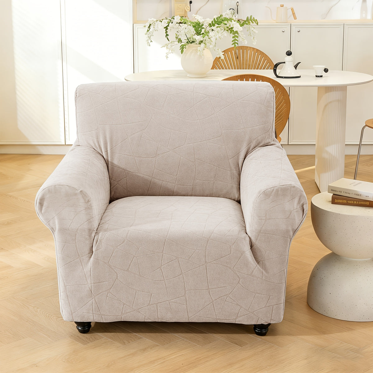 Housse de canapé extensible en polaire jacquard à motif géométrique à housses, mise en situation