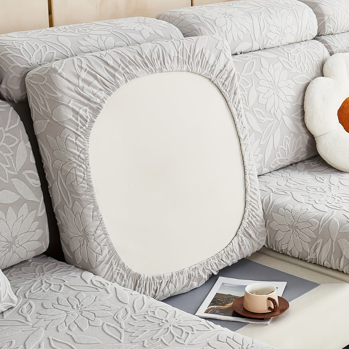 Housse de canapé extensible en polaire jacquard antidérapante, vue de dos