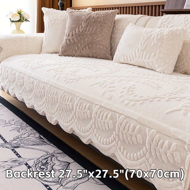 Housse de canapé en peluche jacquard à motif léopard antidérapante, gros plan sur le tissu