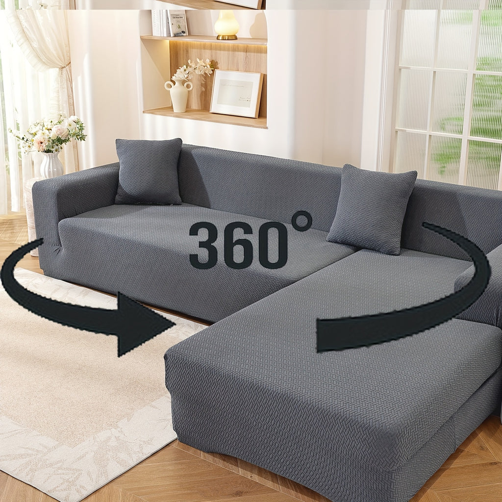Housse de canapé extensible en polaire jacquard à housses séparées, gros plan sur le tissu