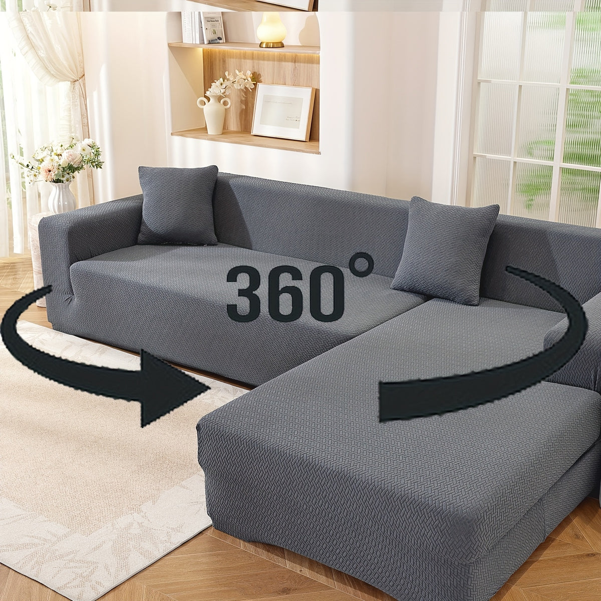 Housse de canapé extensible en polaire jacquard à housses séparées, gros plan sur le tissu