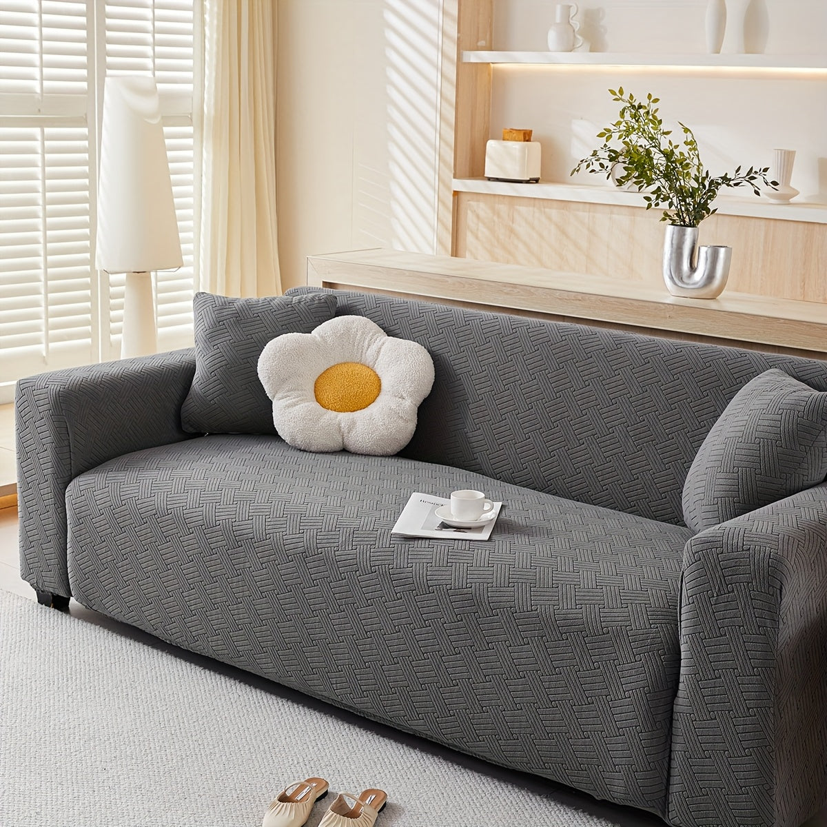 Housse de canapé extensible en polaire jacquard, compatible fauteuil, canapé deux places, canapé trois places
