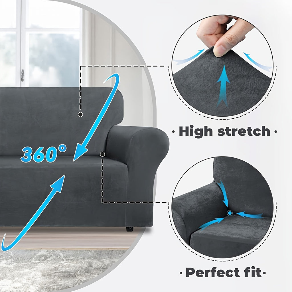 Housse de canapé épaisse extensible en velours, visuel produit