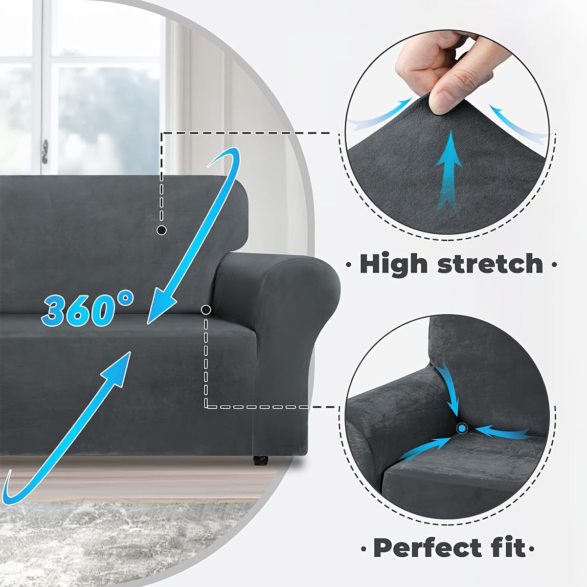 Housse de canapé épaisse extensible en velours, visuel produit