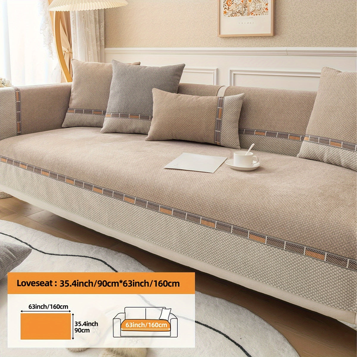 Housse de coussin épaisse en chenille matelassée antidérapante à housses, vue de dos