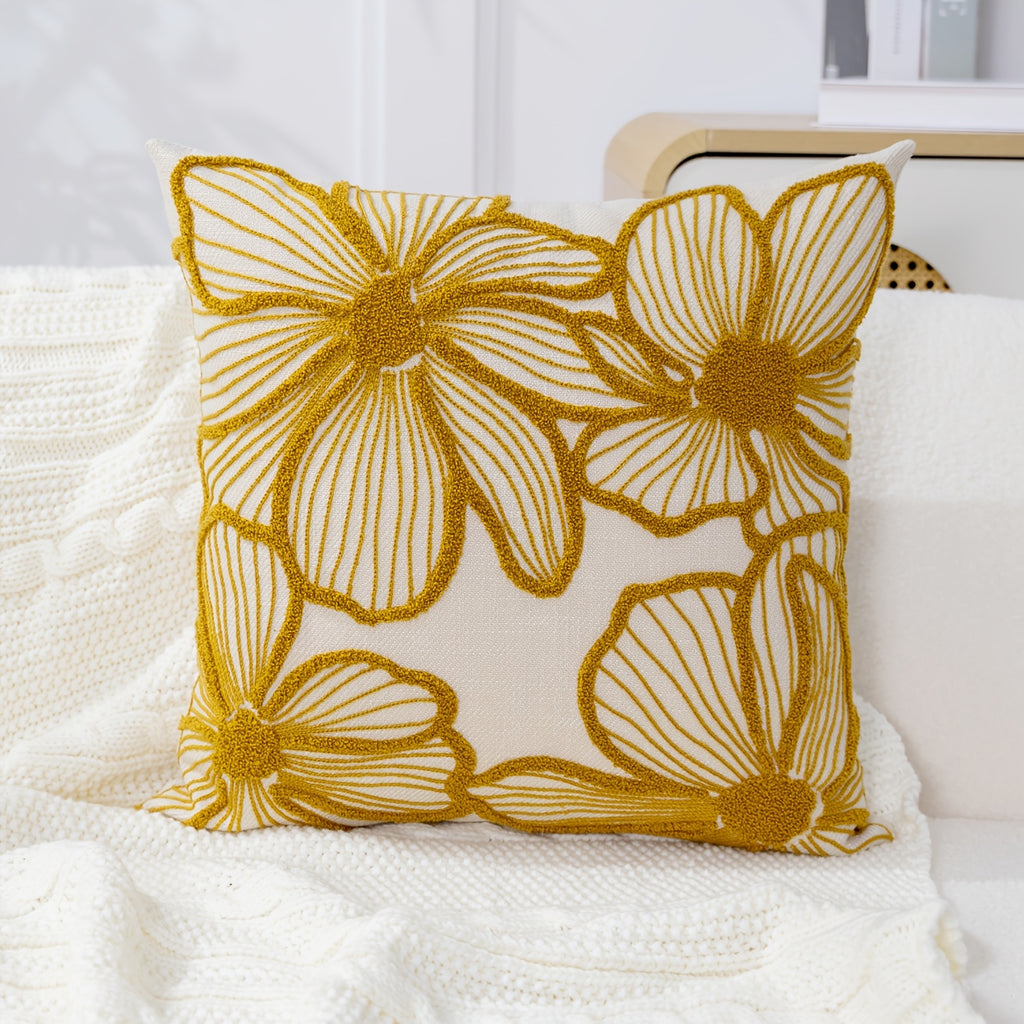 Housse de coussin en polyester à motif fleuri à fermeture éclair — détail de la matière : polyester